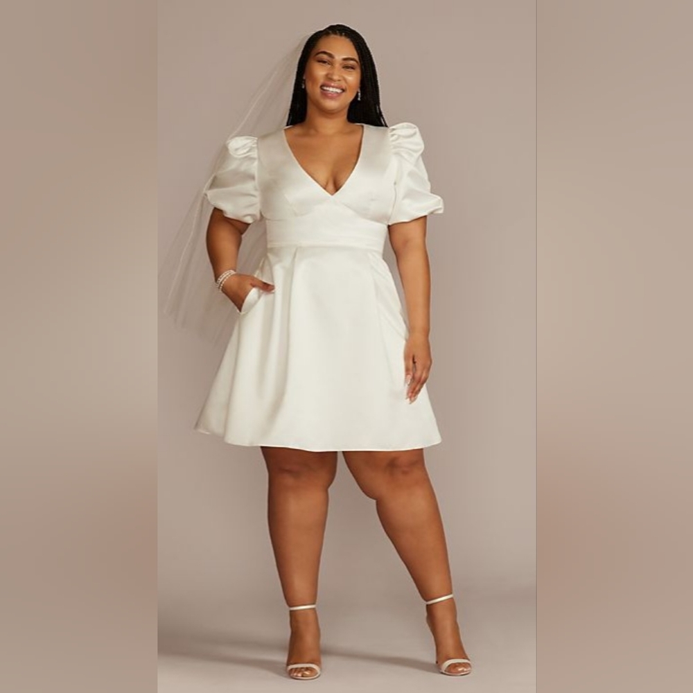 Short Satin Puff Sleeve Dress